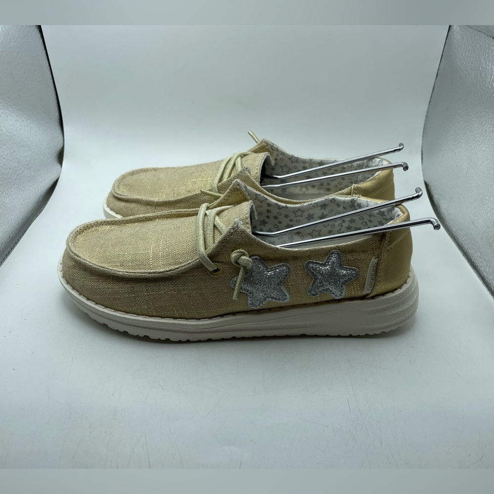 Hey Dude Wendy Star Gold girls loafers size 2